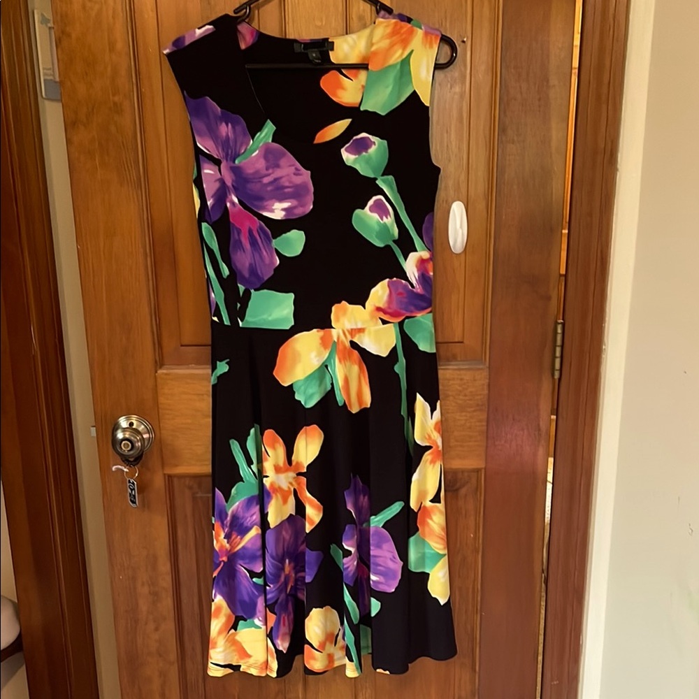 INC International Concepts Orange and Yellow Fit and Flare Midi Dress